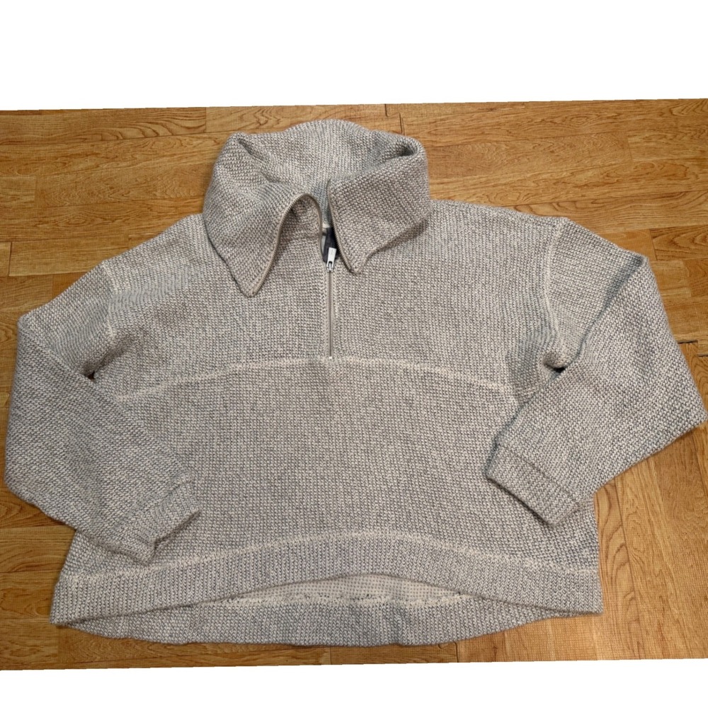 Sweaty Betty Grey Waffle Knit Half Zip Pullover Sweater Womens Small Oversized